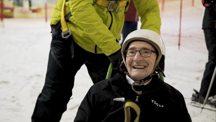 Don't slope me now - 92-year-old care home resident goes skiing for the first time